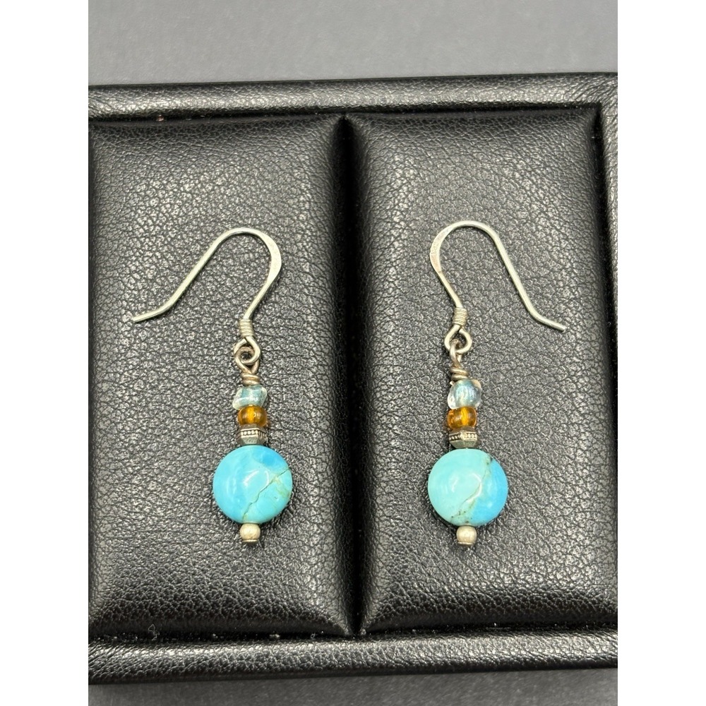 EUC Sterling Silver Dangle Turquoise Earrings 925 D24